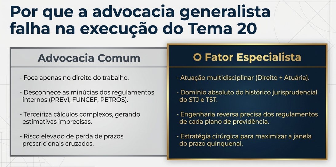 Comparação editorial entre advocacia generalista e o fator especialista no Tema 20